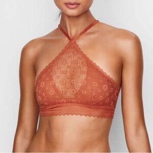 VICTORIA’S SECRET Rust Burnt Orange Halter High Neck Lace Bralette Medium